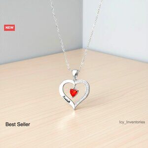 Personalized Name Necklace Heart Shape Birthstone Custom Jewelry Gift